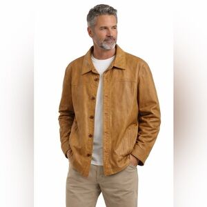 Williams & Kent Leather Jacket Camel Tan Lightweight Pockets Lined Men’s 2XL